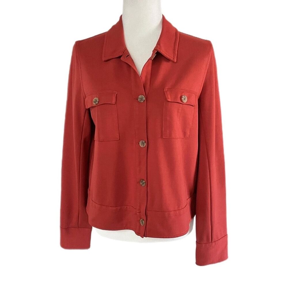 J.Jill Women's Wearever Knit Shacket Jacket S Red Orange Long Sleeve Button Up - Picture 2 of 7